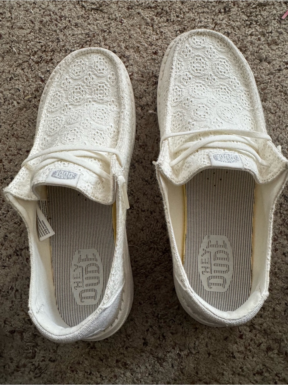 Hey Dude Women's Ivory Lace Wally Slip-On Flats